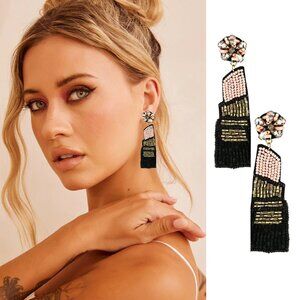 Light Pink Lipstick Makeup MUA Seed Bead Statement Earrings NEW